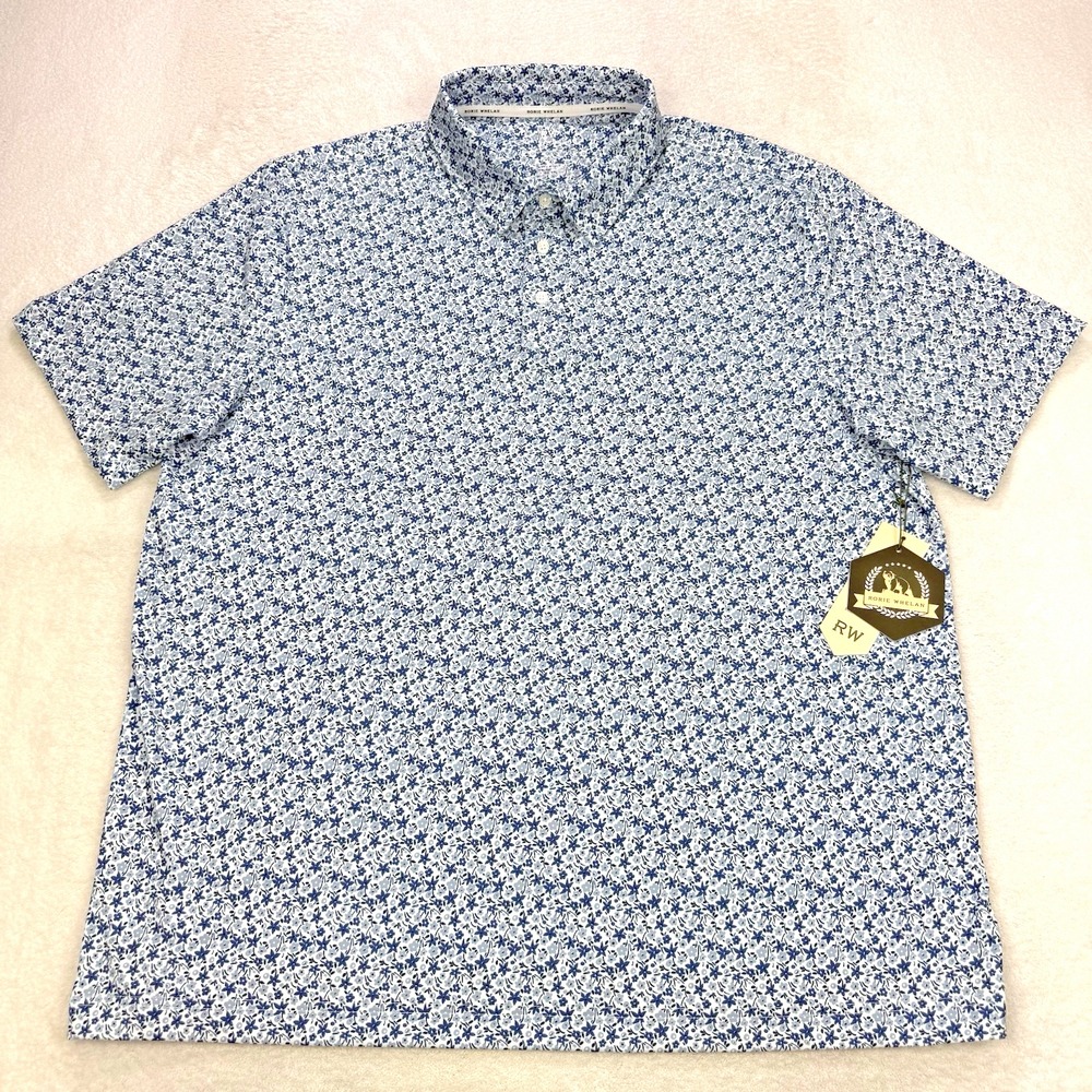 Rorie Whelan Golf Polo Shirt Men 2XL Blue Floral AOG Wicking UPF50 NWT